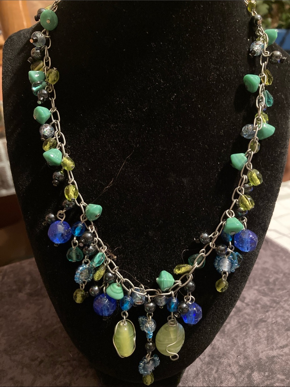 Green & Blue Beaded Charm Necklace - Women Jewelry